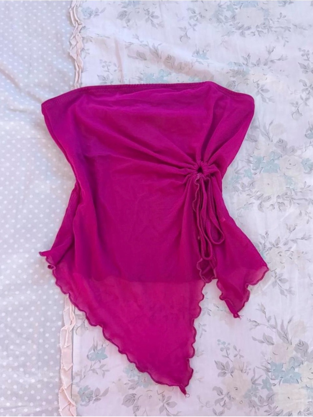 Magenta Strapless tie top